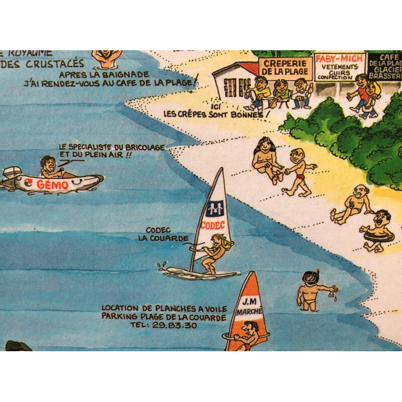 Grande affiche publicitaire vintage illustration ile de Ré 1983