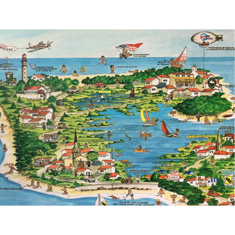 Large advertising poster vintage illustration ile de Ré 1983