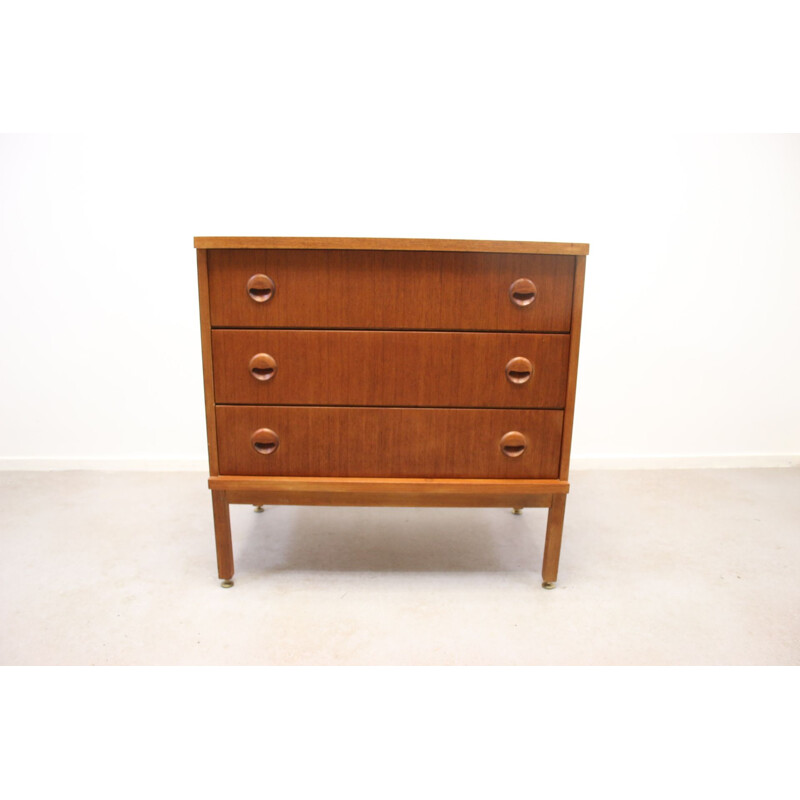 Vintage 3-Drawer Chest of Drawers with round handles and adjustable legs, France
