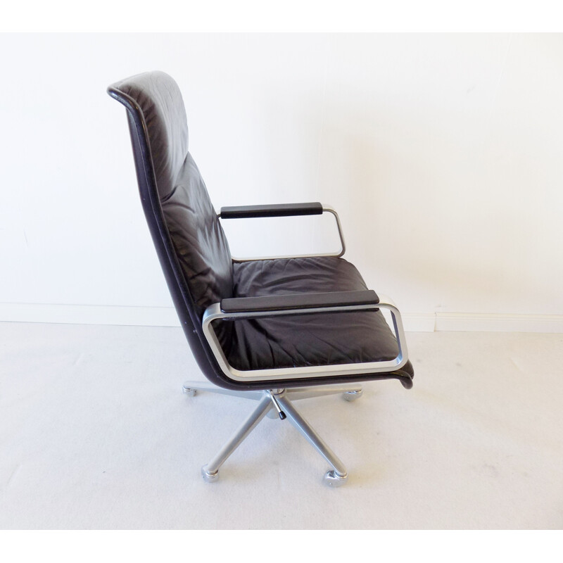 Chaise de bureau vintage  Delta 2000 Cuir à haut dossier de Delta Design Wilkhahn