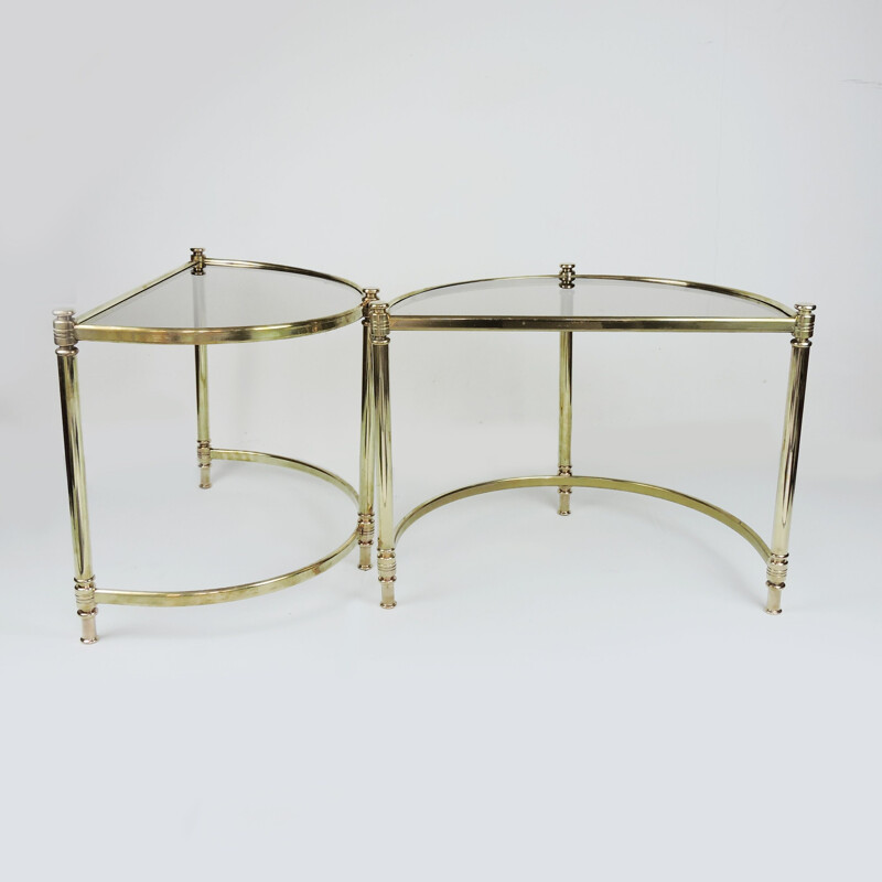 Pair of Vintage Semi Circle Brass Side Tables, Hollywood Regency 1970s