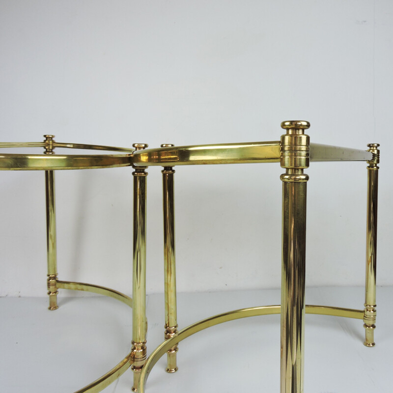 Pair of Vintage Semi Circle Brass Side Tables, Hollywood Regency 1970s