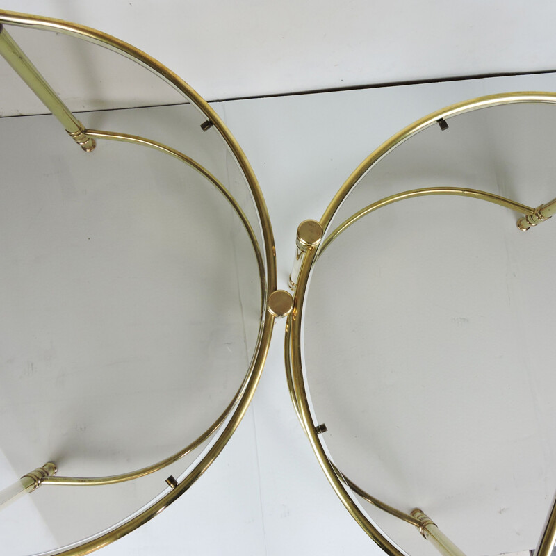 Pair of Vintage Semi Circle Brass Side Tables, Hollywood Regency 1970s