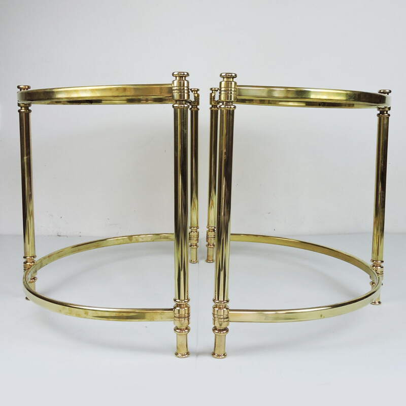 Pair of Vintage Semi Circle Brass Side Tables, Hollywood Regency 1970s