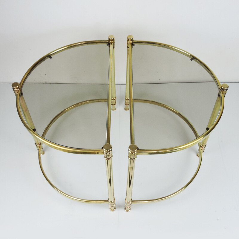 Pair of Vintage Semi Circle Brass Side Tables, Hollywood Regency 1970s