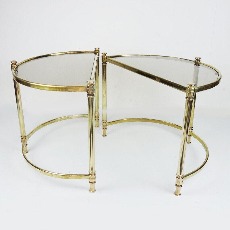 Pair of Vintage Semi Circle Brass Side Tables, Hollywood Regency 1970s