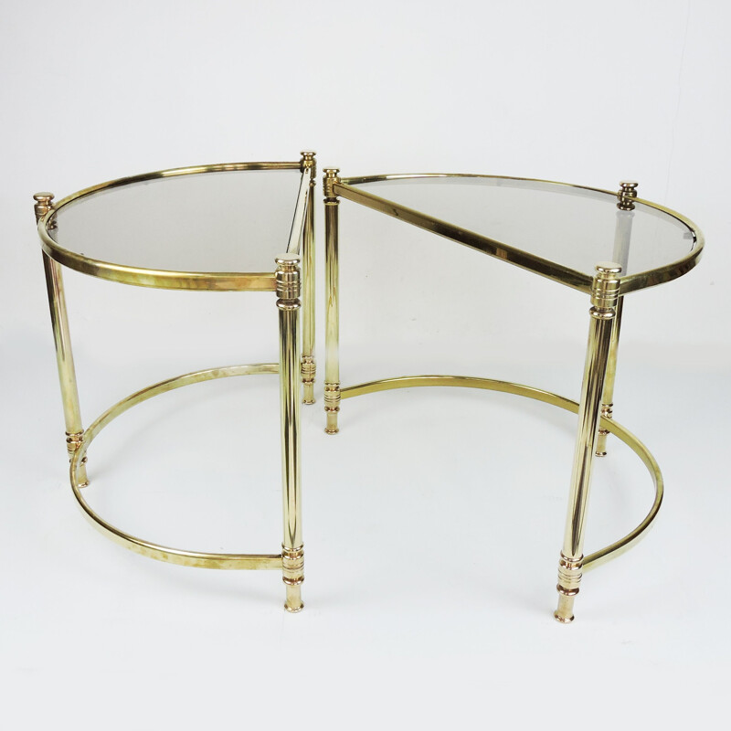 Paire de tables d'appoint Vintage Semi Circle Brass, Hollywood Regency 1970
