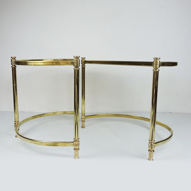 Pair of Vintage Semi Circle Brass Side Tables, Hollywood Regency 1970s