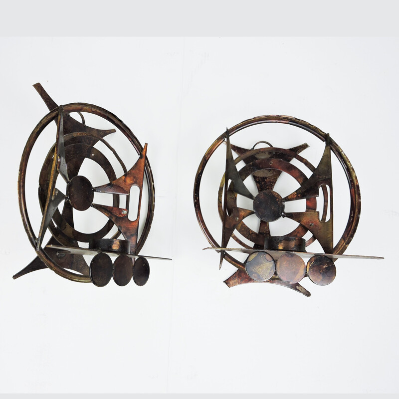 Pair of vintage Brutalist Abstract Iron Candleholder Sconce by Henrik Horst, 1960s