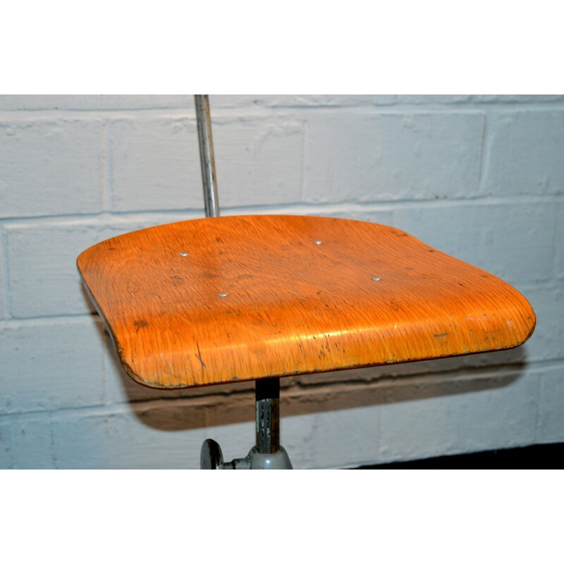 Industrial desk chair in wood and metal, Friso KRAMER - 1970s