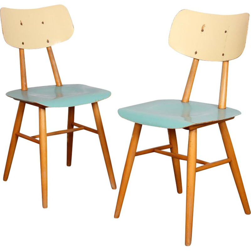 Pair of vintage wooden chairs by Ton 1960