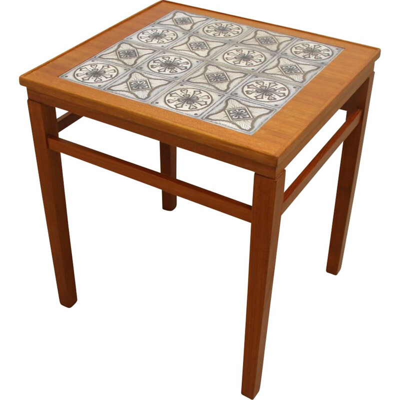 Petite table d'appoint vintage avec des carreaux incrustés scandinaves