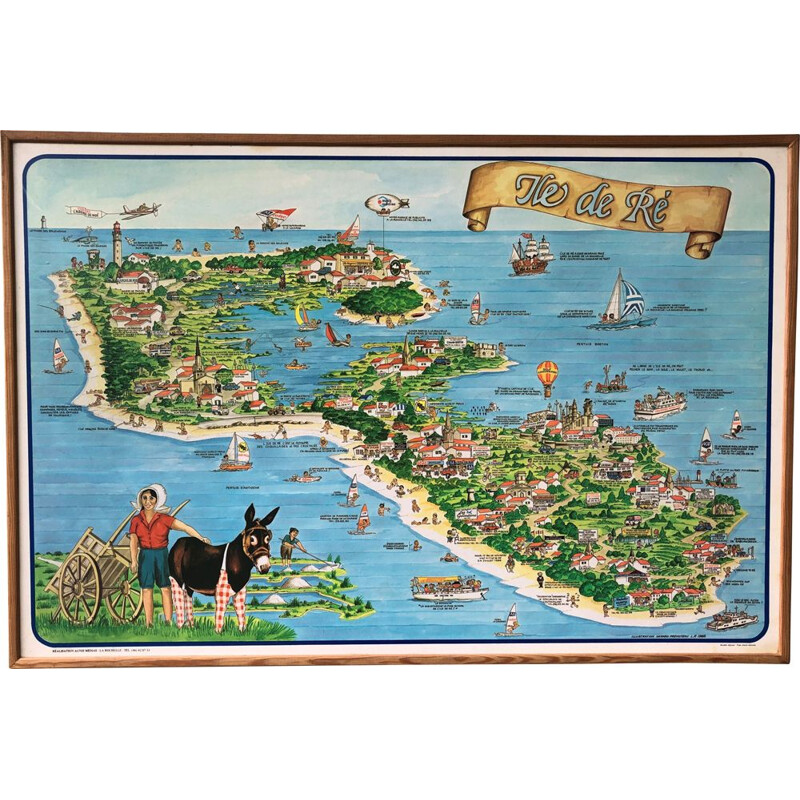 Large advertising poster vintage illustration ile de Ré 1983