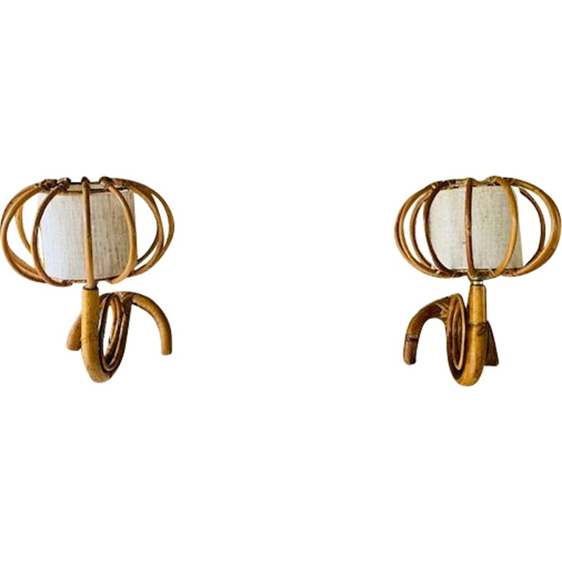 Pair of Mid-Century, Rattan and Bamboo Sconces 1960s