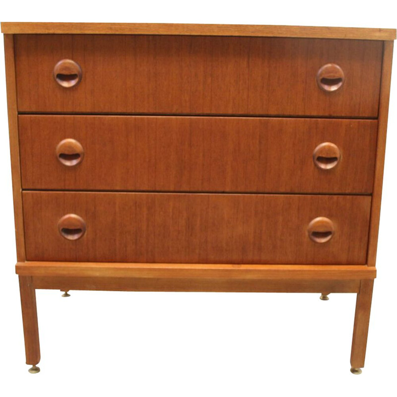 Vintage 3-Drawer Chest of Drawers with round handles and adjustable legs, France