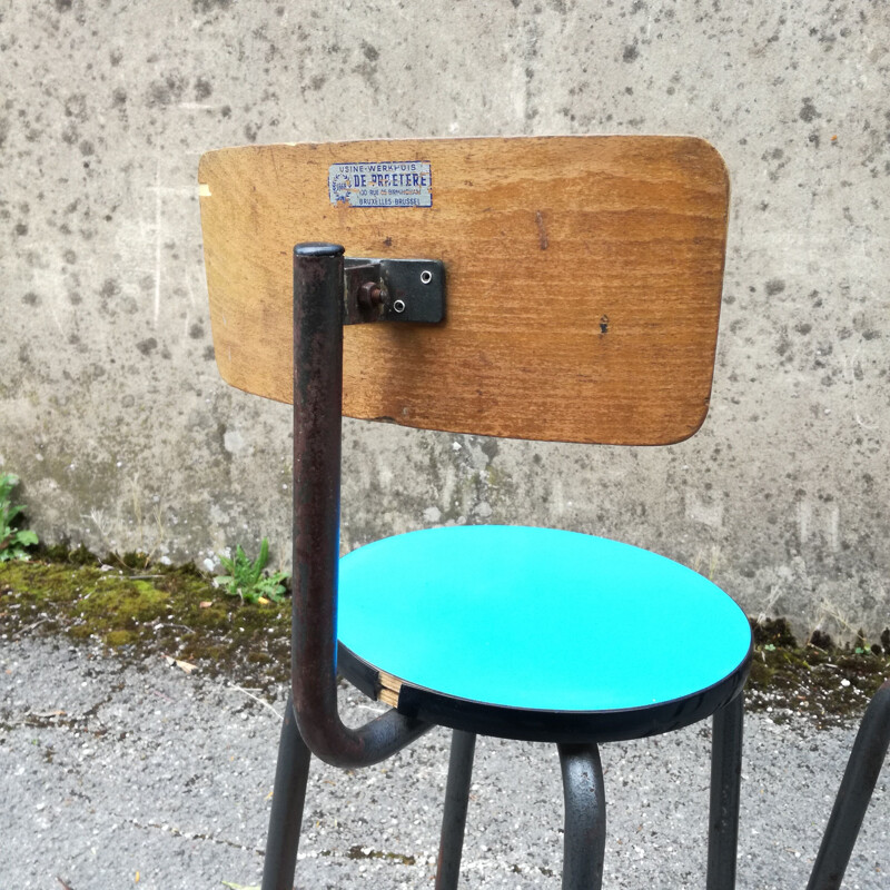 Paire de chaises d'école vintage colorées par De Praetere belgique 1950