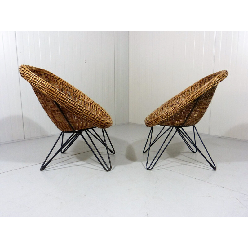 Pair of vintage Cane Children Chairs with Hairpin Legs 1950's