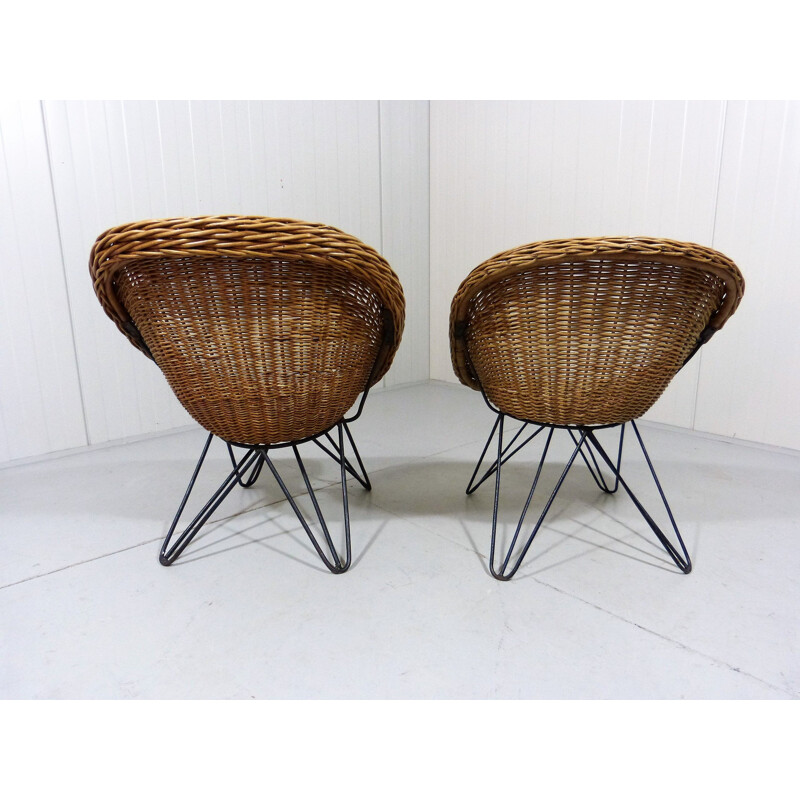 Pair of vintage Cane Children Chairs with Hairpin Legs 1950's