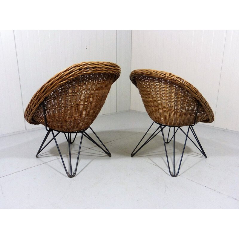 Pair of vintage Cane Children Chairs with Hairpin Legs 1950's