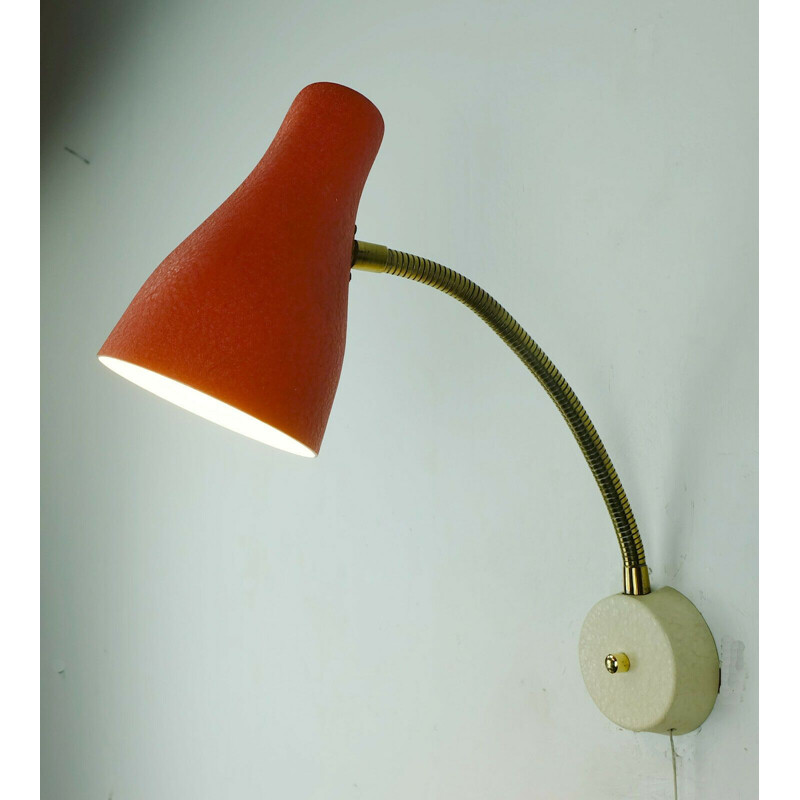 Vintage wall lamp with flexible arm metal shade 1950s
