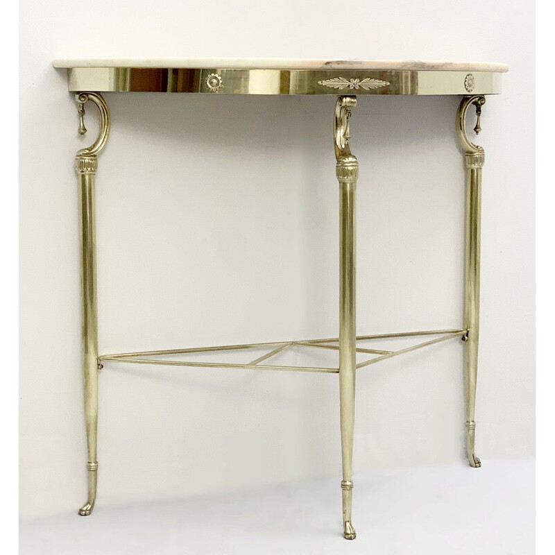 Vintage Pink Marble Half Moon Console Tables, Italy, 1950