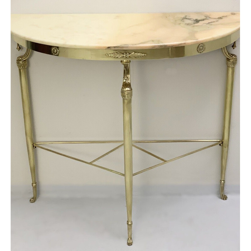 Tables Console vintage Demi-Lune en Marbre Rose, Italie, 1950