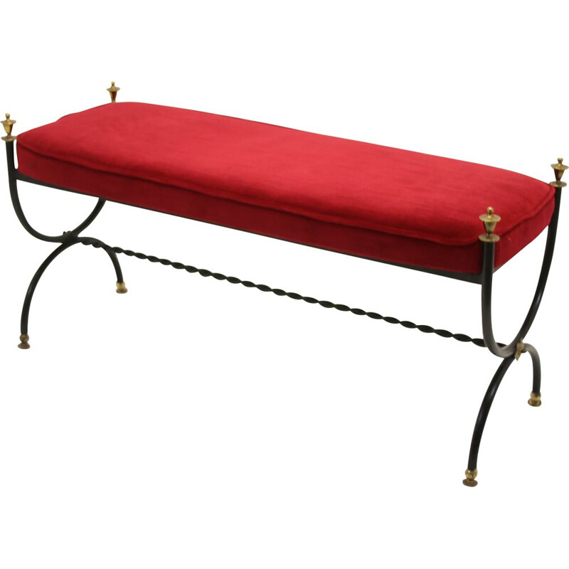 Vintage Italian Bedroom bench Red velvet and brass frame 1950