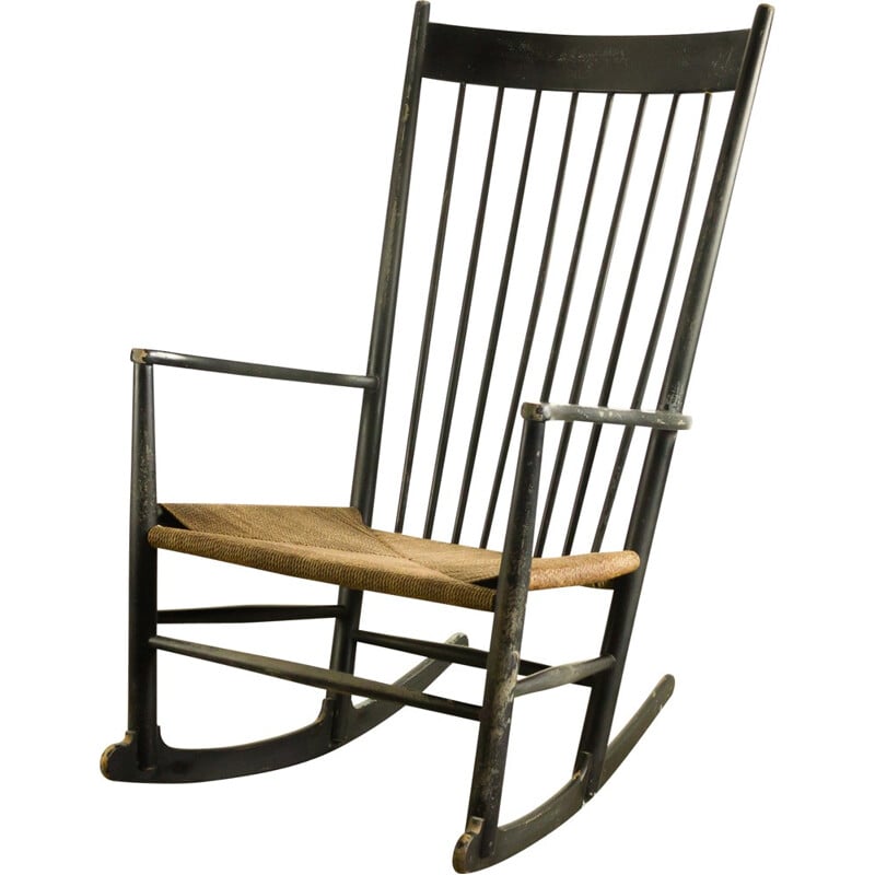 FDB Møbler J16 rocking chair in wood and rope, Hans WEGNER - 1940s