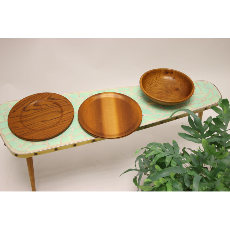 Set of 4 teak bottom plates with scale Scandinavia