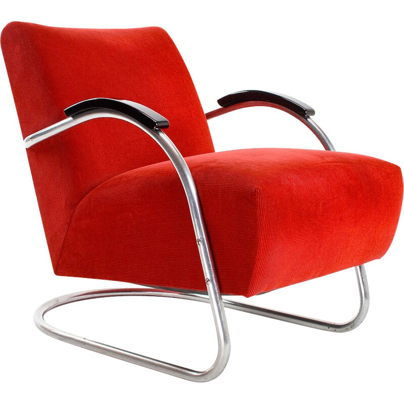 EMS Bauhaus red fabric armchair - 1930s