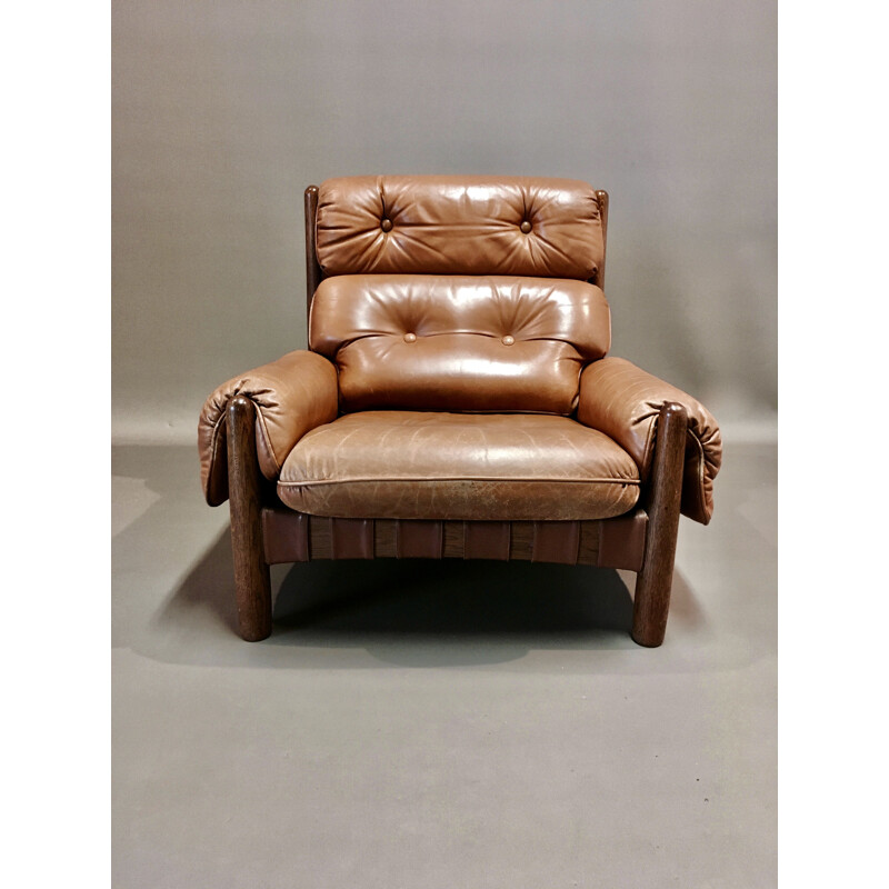 Vintage leather armchair Percival Lafer 1950