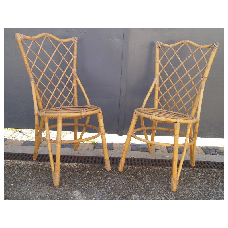 Pair of vintage rattan chairs Louis Sognot