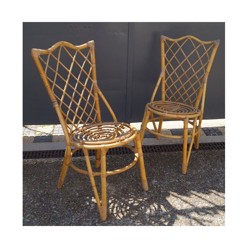 Pair of vintage rattan chairs Louis Sognot