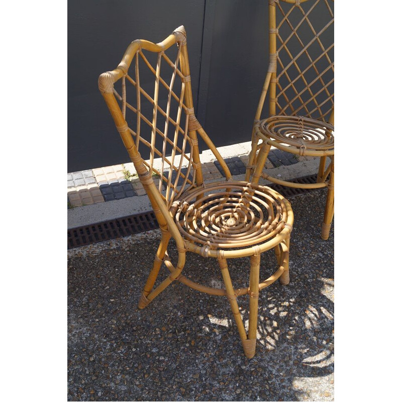 Pair of vintage rattan chairs Louis Sognot