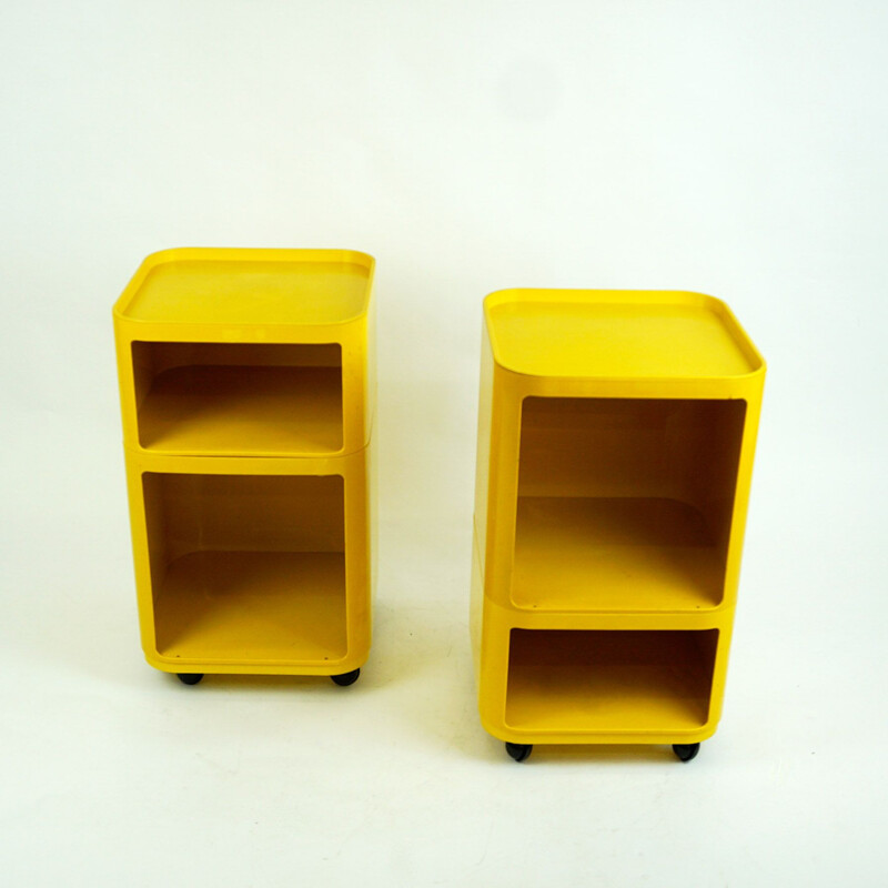 Paire de chariots de bar vintage Componibili jaune par Anna Castelli pour Kartell