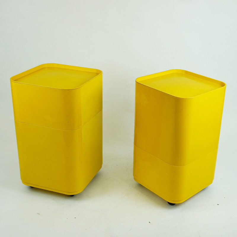 Pair of vintage Yellow Componibili Bar Trolleys by Anna Castelli for Kartell