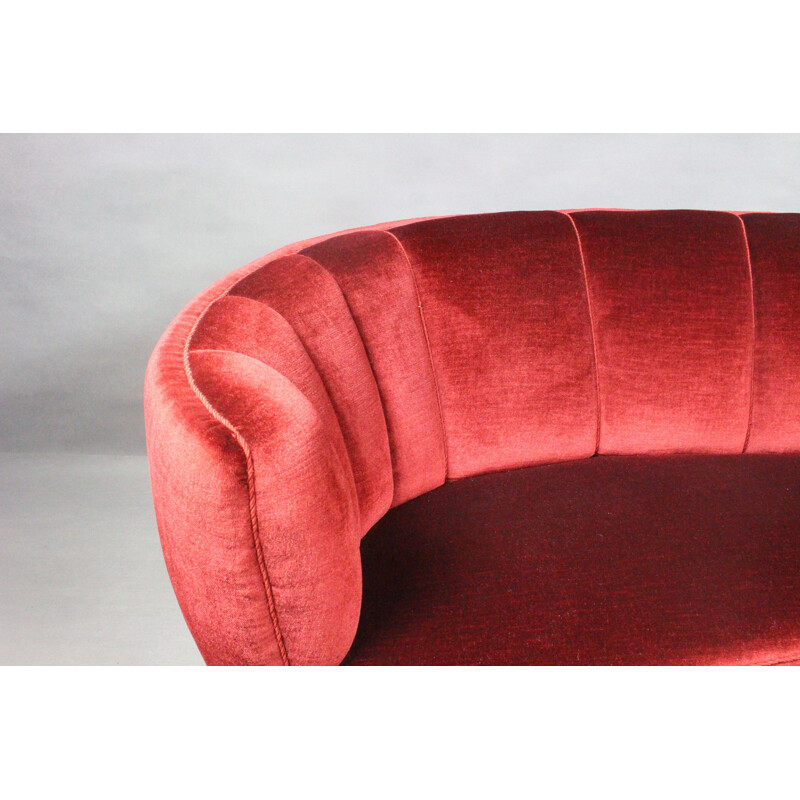 Vintage Velvet Banana Sofa, Danish 1950s