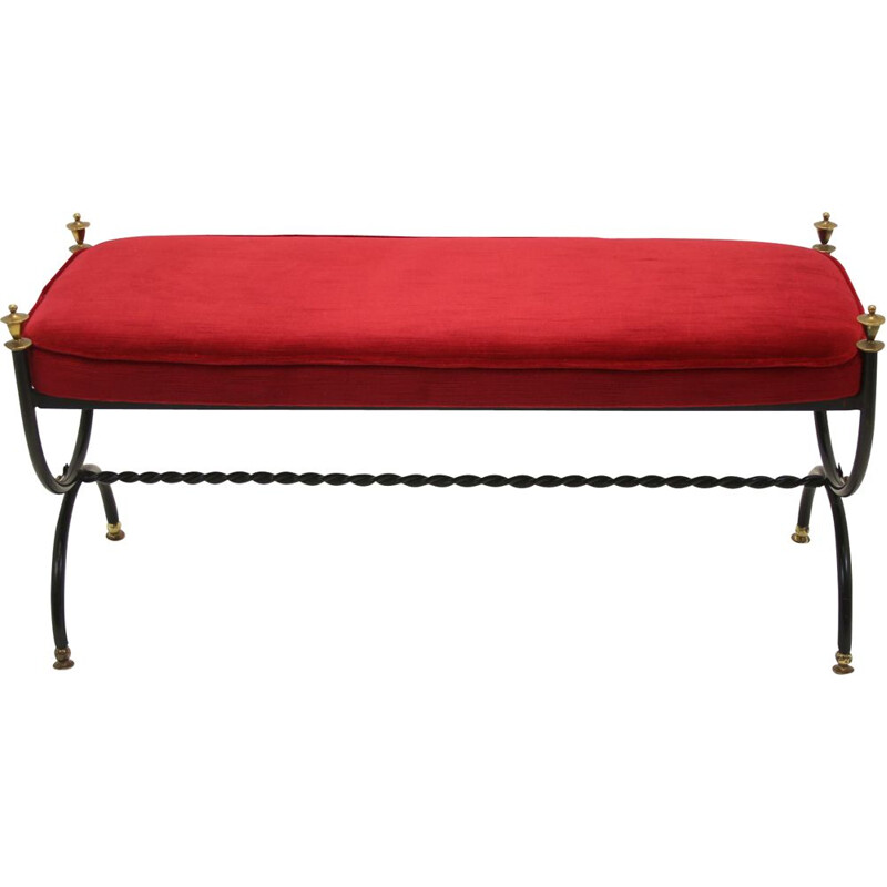 Vintage Italian Bedroom bench Red velvet and brass frame 1950