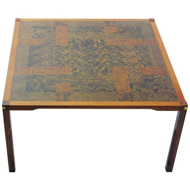 Vintage padauk coffee table with mosaic by Rolf Middelboe and Gorm Lindum Larsen, 1970