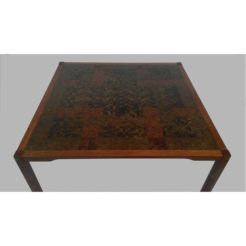 Mesa de centro vintage de padauk con mosaico de Rolf Middelboe y Gorm Lindum Larsen, 1970