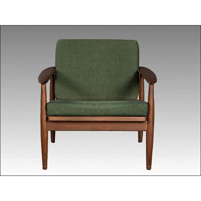 Vintage Sofabed and Armchair in Teak and Green Fabric  1960s