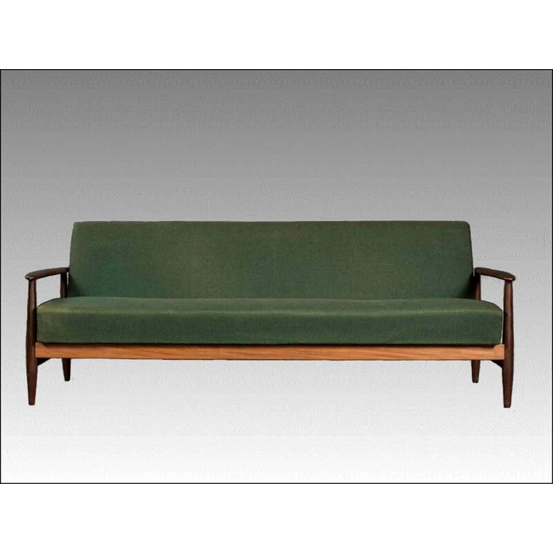 Canapé et fauteuil vintage en teck et tissu vert 1960