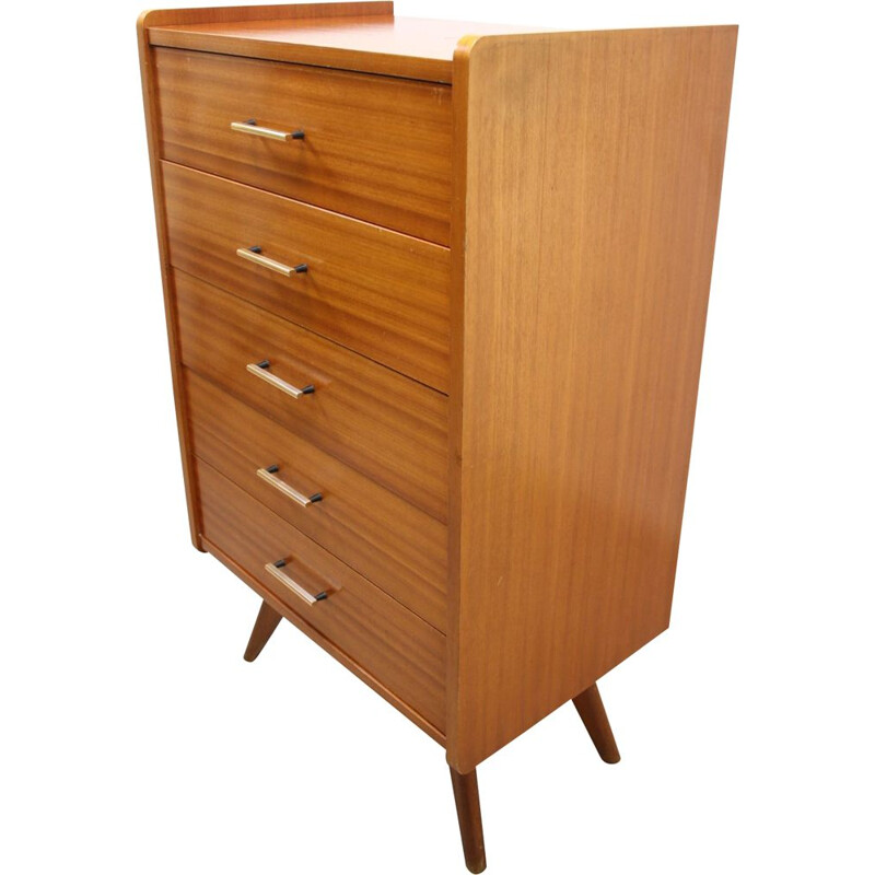 Vintage Chest of drawers with 5 drawers and golden handles