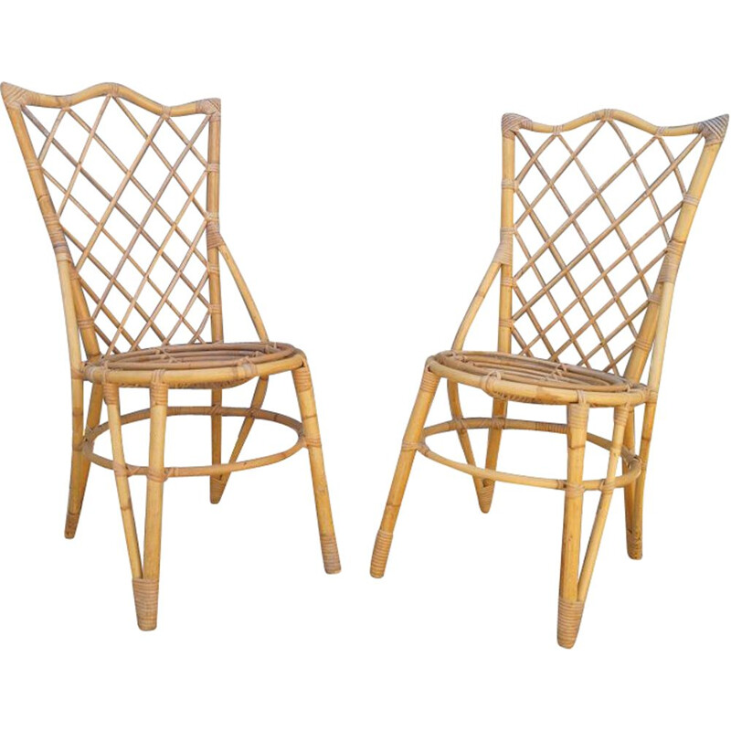 Pair of vintage rattan chairs Louis Sognot