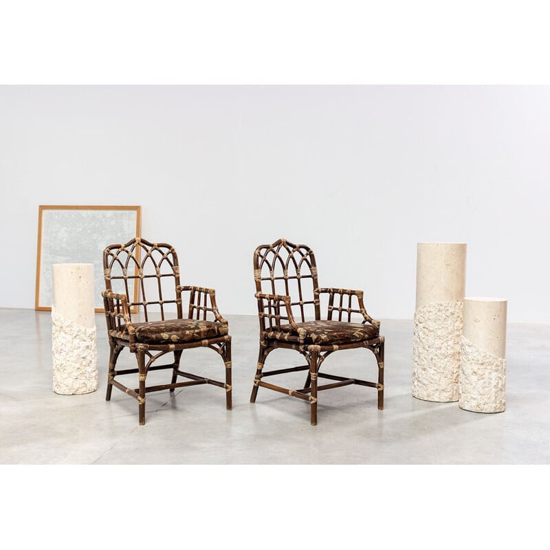 Coppia di sedie per ospiti vintage M-118 in bambù di Elinor McGuire, 1970