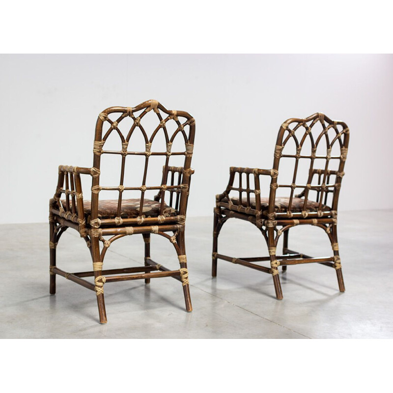 Paire de chaises vintage d'hôtes M-118 en bambou par Elinor McGuire, 1970