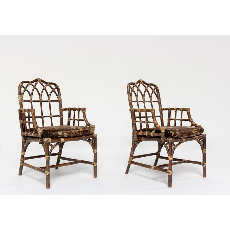 Paire de chaises vintage d'hôtes M-118 en bambou par Elinor McGuire, 1970