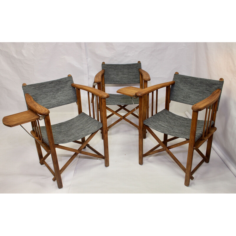 Ensemble de 3 chaises vintage de réalisateur pliantes marque Clairitex 1950