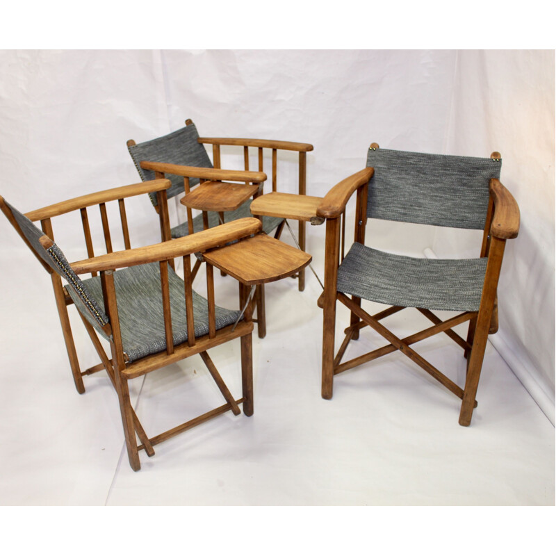 Set of 3 vintage folding director's chairs brand Clairitex 1950