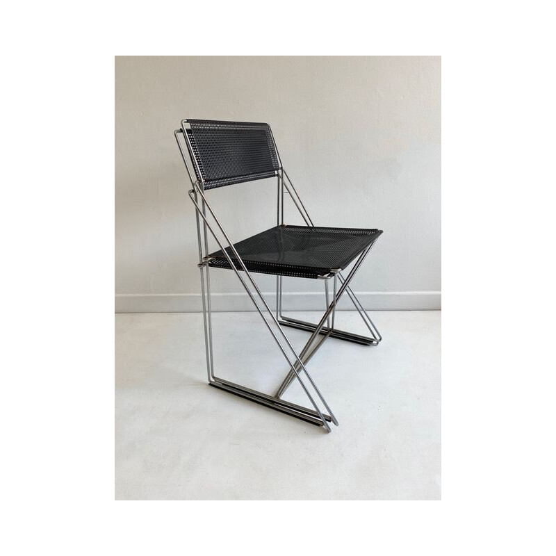 Vintage Stacking Chair Postmodern Black 'X-Line' by N.J. Haugesen 1970